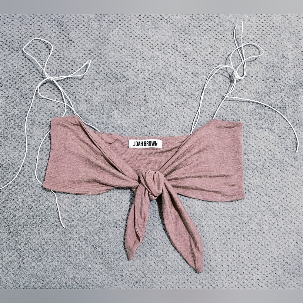 Joah Brown Front Tie Corded Crop Top /  Bra Bralette W Bow Shoulder Ties - Picture 6 of 11